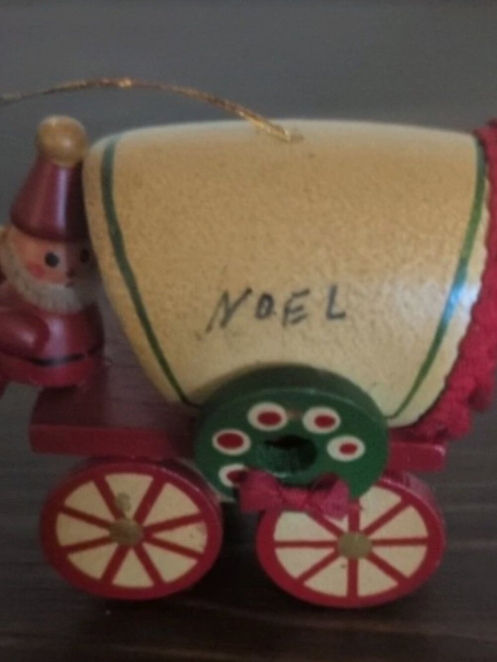 Vintage Russ Berrie Santa Covered Wagon Wood Christmas Ornament Noel 2050